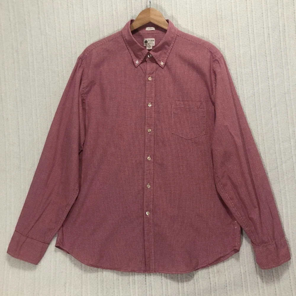 J.Crew Tailored Fit Button Down Shirt Gingham Check Long Sleeve Red Size‎ M